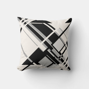 Black Grey Off-white Diagonal Crisscross Abstract Cushion