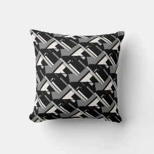 Black Grey Off-white Diagonal Large Art Tiles Cushion
