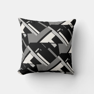 Black Grey Off-white Tiled Diagonal Abstract Art Cushion