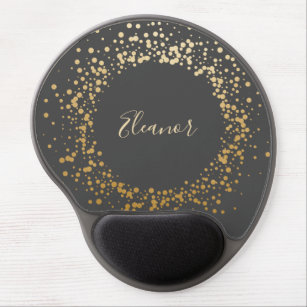 Black Grey Ombre Gold Confetti Dots Personalised   Gel Mouse Pad
