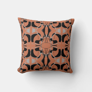 Black Grey on Burnt Orange Large Tiles Pattern Cushion
