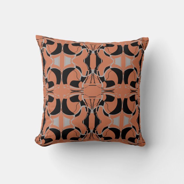Black Grey on Burnt Orange Large Tiles Pattern Cushion (Front)