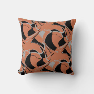 Black Grey on Burnt Orange Swirling Large Tiles Cushion