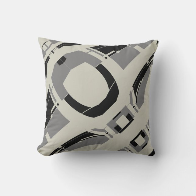 Black Grey on Warm Grey Abstract Spaceship Design Cushion (Front)