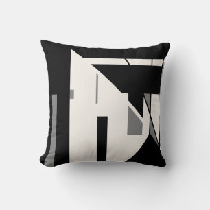 Black Grey on White Diagonal Geometric Art Design Cushion