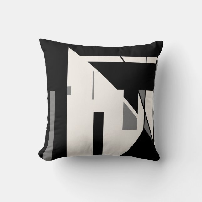 Black Grey on White Diagonal Geometric Art Design Cushion (Front)