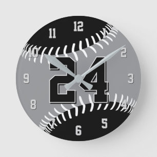 black grey or ANY team colours baseball Round Clock