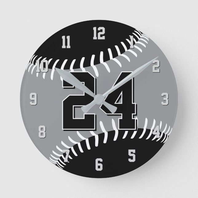 black grey or ANY team colours baseball Round Clock (Front)