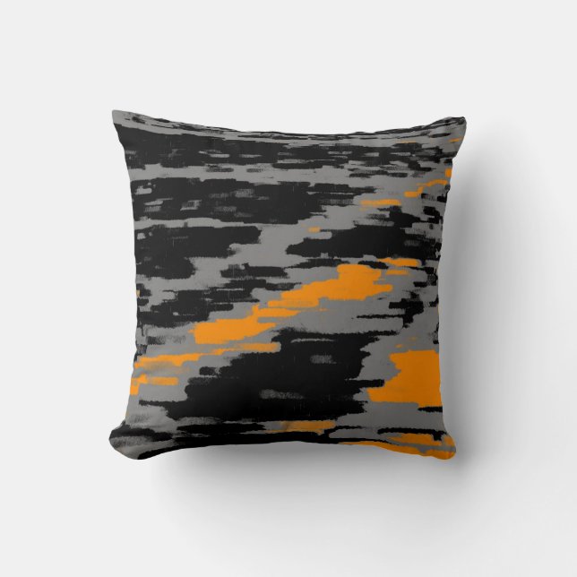 Black Grey Orange Abstract Wave Retro Pillow (Front)
