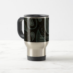 Black Grey Paisley Pattern Elegant Personalised Travel Mug