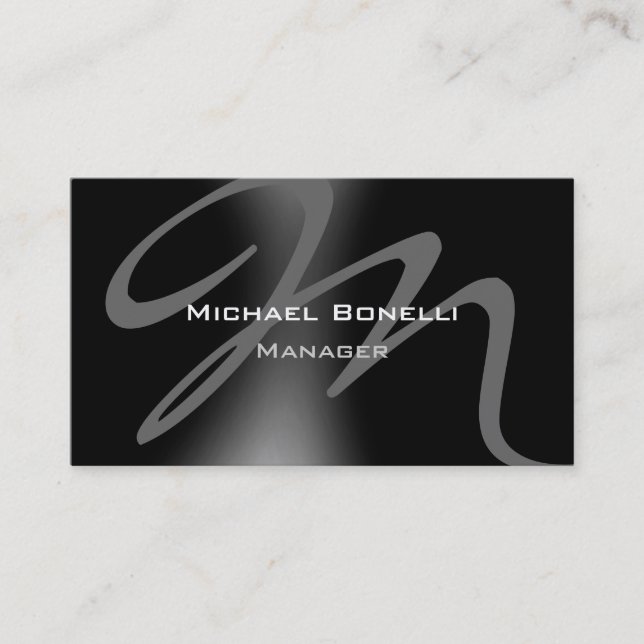 Black Grey Pattern Monogram Manager Business Card (Front)