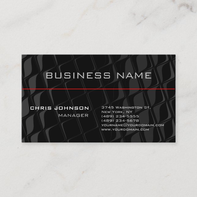 Black Grey Pattern Red Line Trendy Business Card (Front)