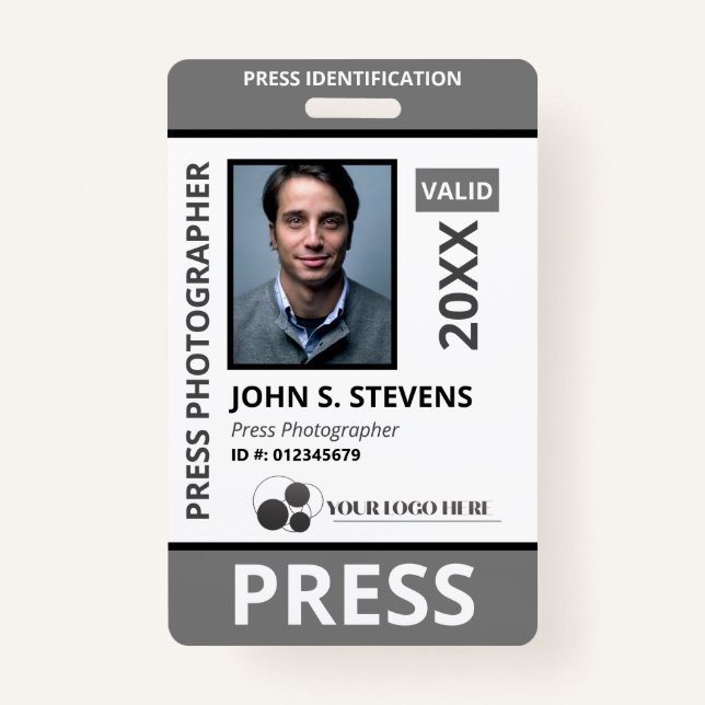 Black Grey Photo & Logo Press ID  ID Badge (Front)