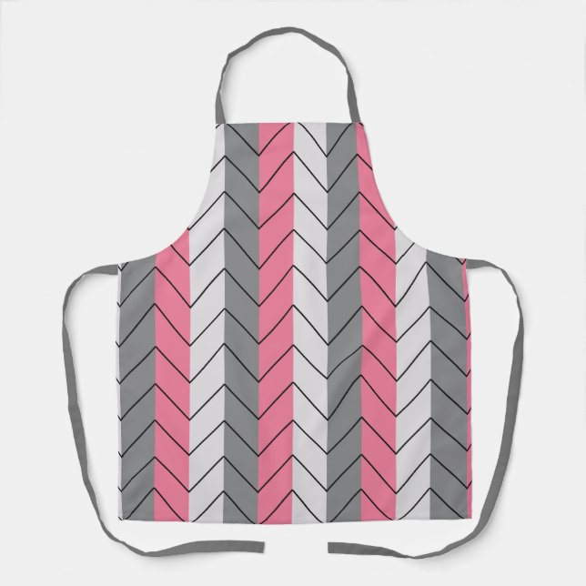 Black Grey Pink Chevron Stripes  Apron (Front)
