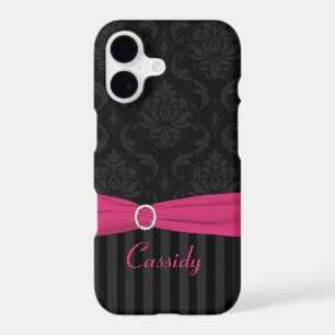 Black Grey Pink Damask Striped iPhone 7 Case