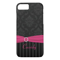 Black Grey Pink Damask Striped iPhone 7 Case