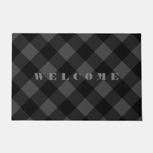 Black & Grey Plaid Check - Modern Welcome Doormat
