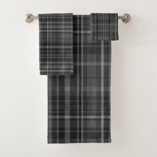 Black Grey Plaid Pattern Minimal Chic Design Bath Towel Set