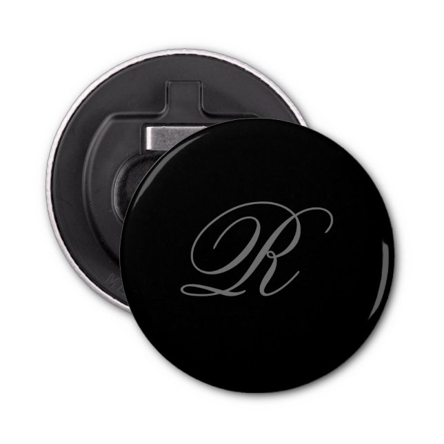 Black Grey Plain Minimalist Add Initial Monogram Bottle Opener (Front)