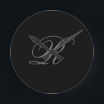 Black Grey Plain Minimalist Add Initial Monogram Round Clock<br><div class="desc">Those who see it will say what a simple design and will not be able to take their eyes off this. It is a very elegant, very aesthetic and very simple perfect design. With such simplicity, you will immediately reflect what a fine personality you have and the sensitivity in your...</div>