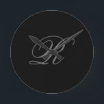 Black Grey Plain Minimalist Add Initial Monogram Round Clock<br><div class="desc">Those who see it will say what a simple design and will not be able to take their eyes off this. It is a very elegant, very aesthetic and very simple perfect design. With such simplicity, you will immediately reflect what a fine personality you have and the sensitivity in your...</div>