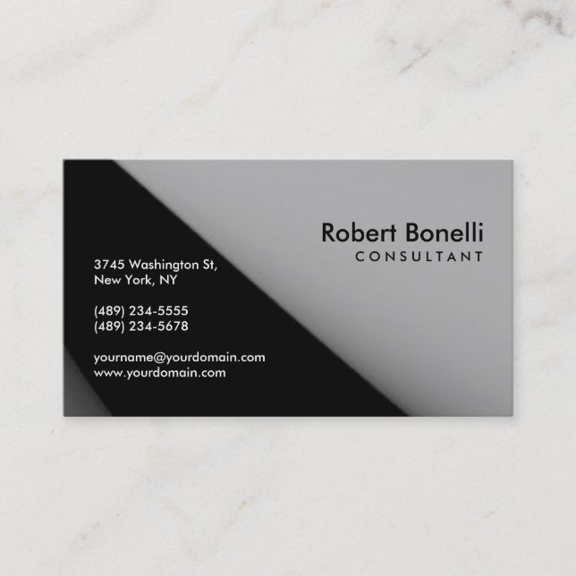 Black Grey Plain Modern Consultant Business Card (Front)