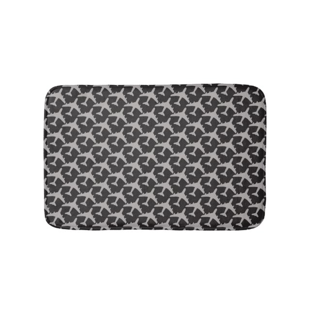 Black Grey Plane Aeroplanes Pilot Plane Aviation Bath Mat (Front)