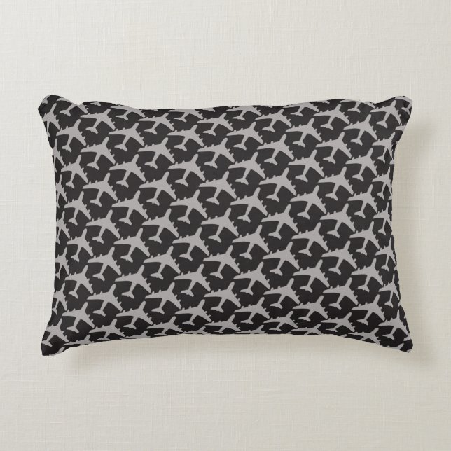 Black Grey Plane Aeroplanes Pilot Plane Aviation Decorative Cushion (Front)