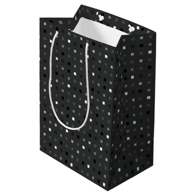 Black Grey Playful Pixel Seamless Pattern Medium Gift Bag (Back Angled)