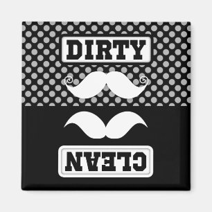 Black Grey Polka Dot Pattern Moustache Clean Dirty Magnet