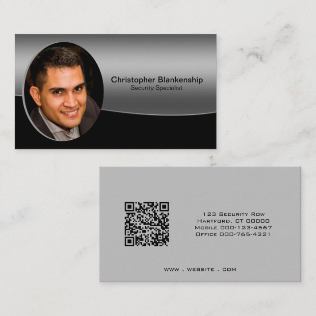 Black & Grey Professional Custom Photo QR Code Business Card (Front/Back)