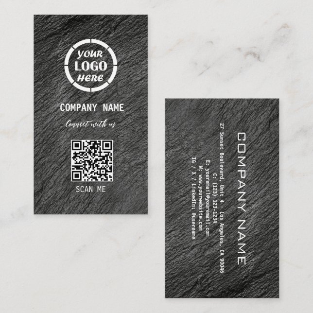 Black Grey Professional Design Modern QR Code  Bus Business Card (Front/Back)