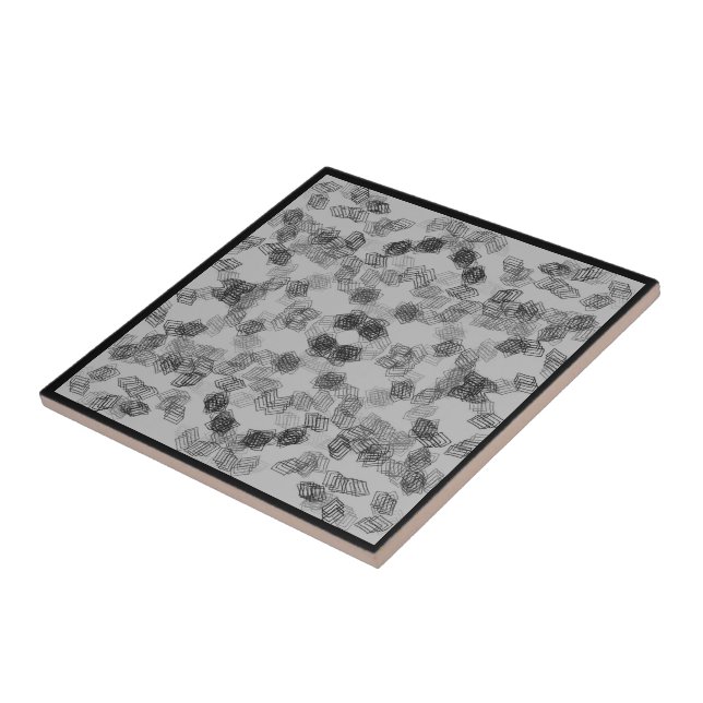 Black Grey Rectangular Shapes Geometric Pattern    Tile (Side)
