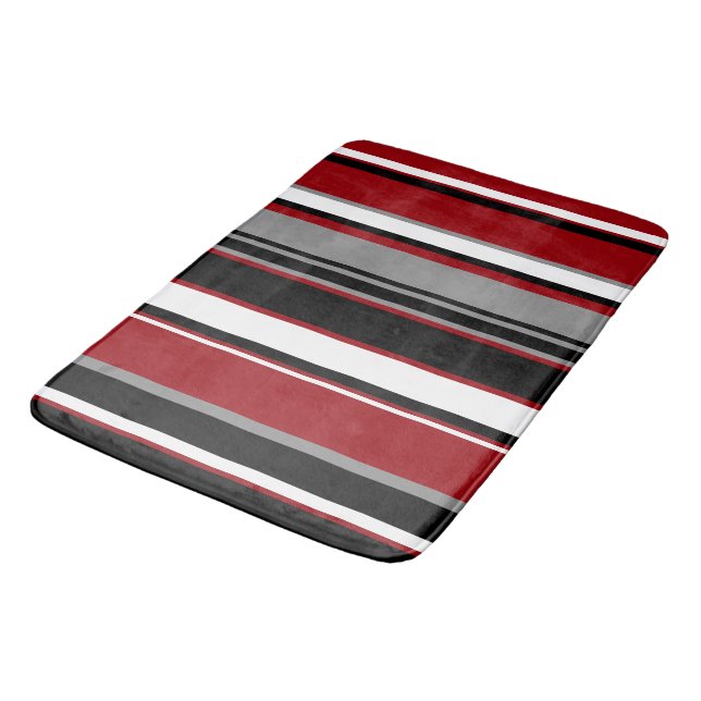 Black, Grey Red and White Stripes   Bath Mat (Angled)