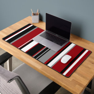 Black, Grey Red and White Stripes  Desk Mat