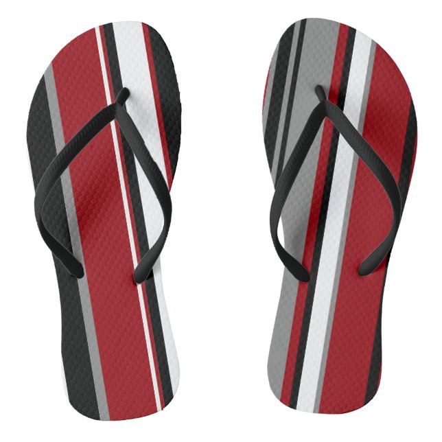 Black, Grey Red and White Stripes   Jandals (Footbed)