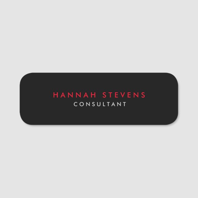 Black Grey Red Professional Modern Name Tag (Front)