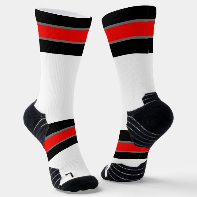 Black, Grey & Red Striped Design Socks (Angled)