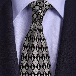 Black & Grey Retro Argyle Bowling Pin Tie