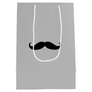 Black Grey Retro Moustache Medium Gift Bag