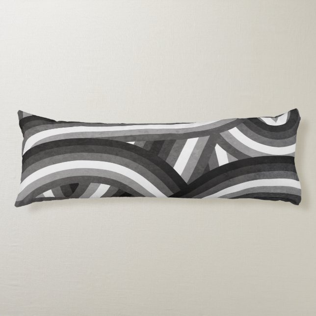 Black/Grey Retro Rainbow Stripes Pattern Body Cushion (Front)
