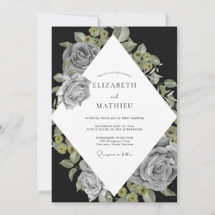 Black Grey Rose Wedding Invitation