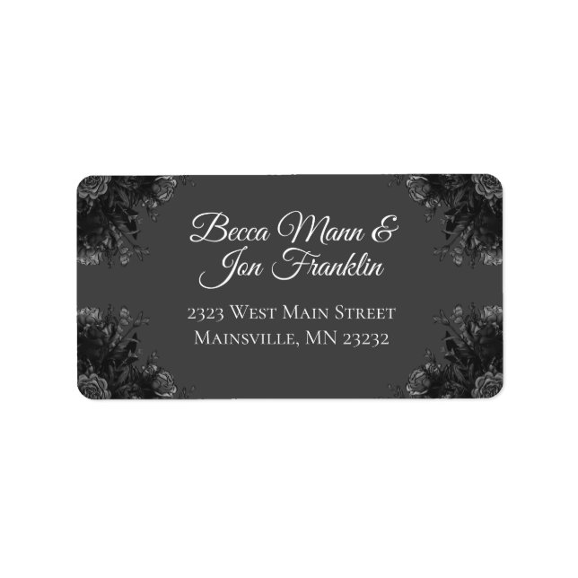Black Grey Roses Gothic Wedding Label (Front)