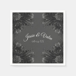 Black Grey Roses Gothic Wedding Napkin