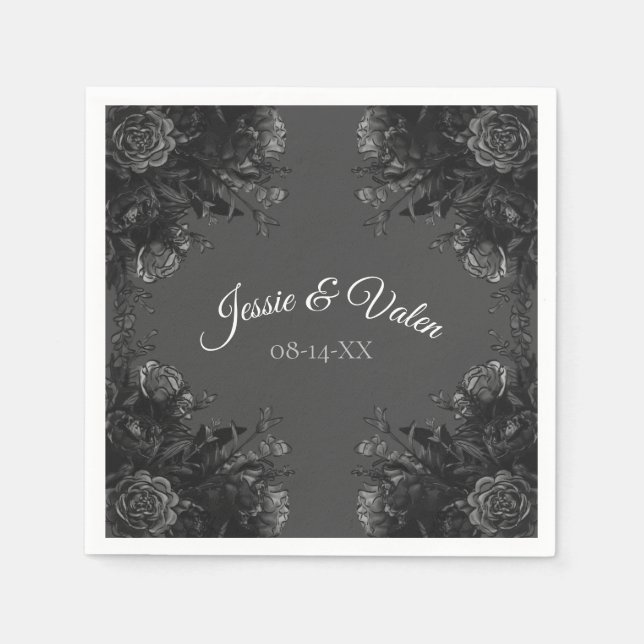 Black Grey Roses Gothic Wedding Napkin (Front)