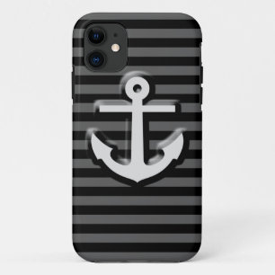 Black Grey Sailor Anchor Stripes Case-Mate iPhone Case
