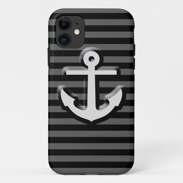 Black Grey Sailor Anchor Stripes Case-Mate iPhone Case (Back)