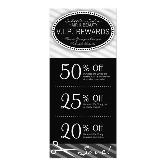 Black & Grey Salon Coupons Rack Card (Front)