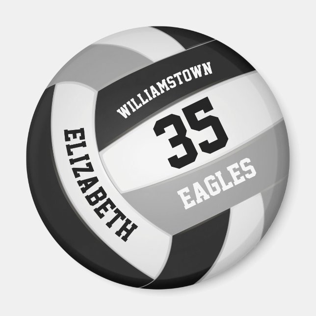 black grey school colours volleyball magnet (Front)