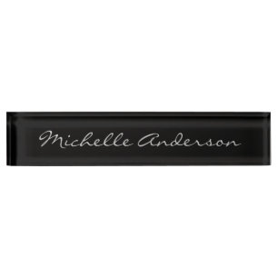 Black Grey Script Handwriting Name Minimalist Cute Nameplate